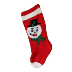 Handmade handknit Christmas stocking snowman